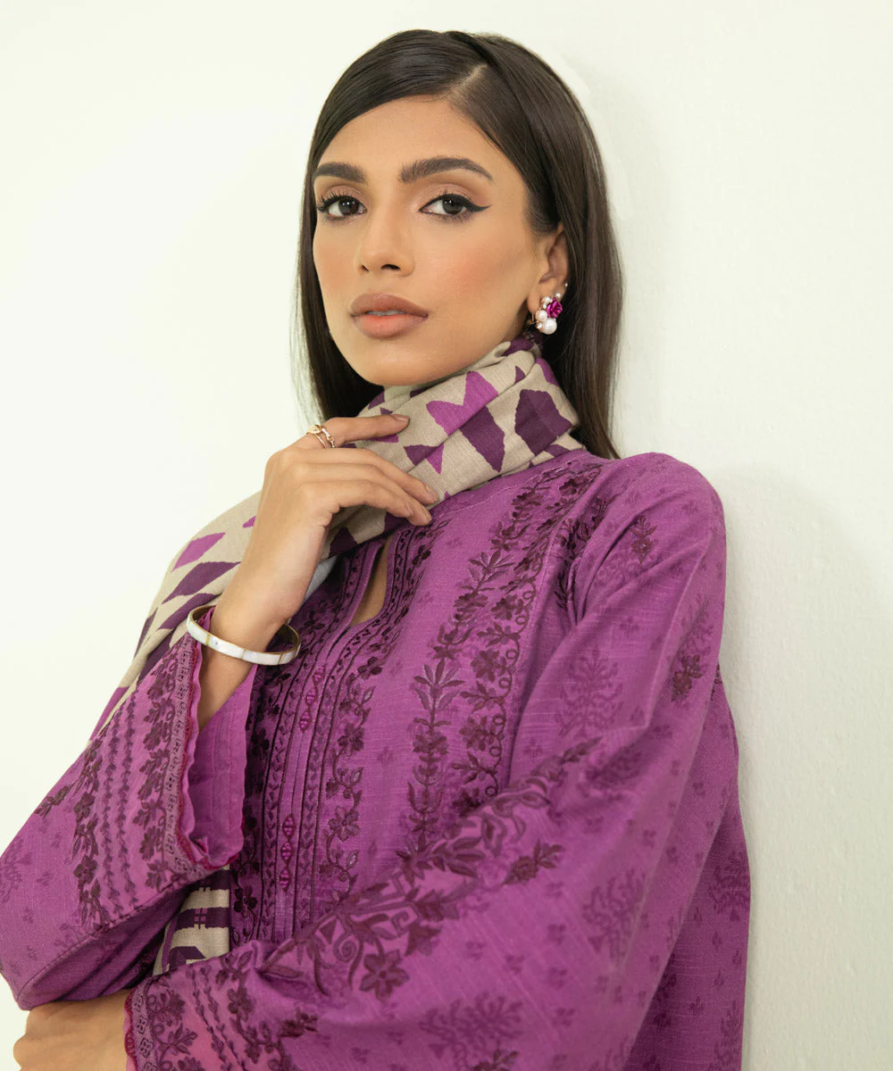 3 Piece - Embroidered Khaddar Suit