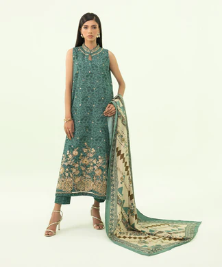 3 Piece - Embroidered Khaddar Suit