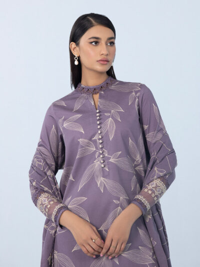3 Piece - Embroidered Cotton Satin Suit