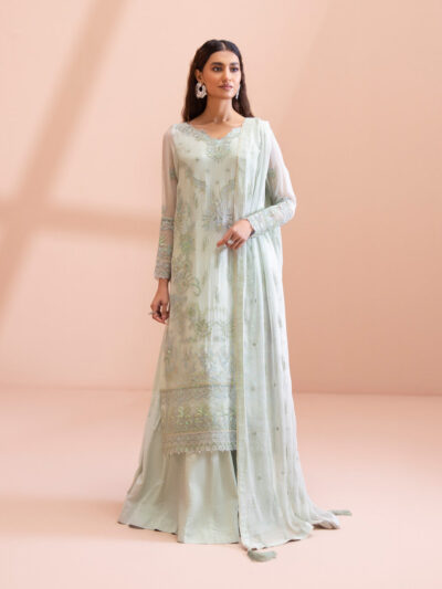 3 Piece - Dyed Embroidered Blended Chiffon Suit