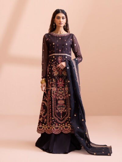 3 Piece - Embroidered Zari Line Organza Suit