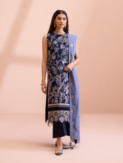 3 Piece - Dyed Embroidered Blended Khaddi Net Suit