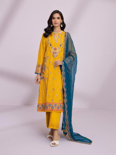 3 Piece - Embroidered Self Jacquard Suit