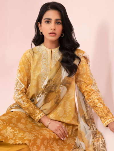 3 Piece - Embroidered Textured cotton Suit