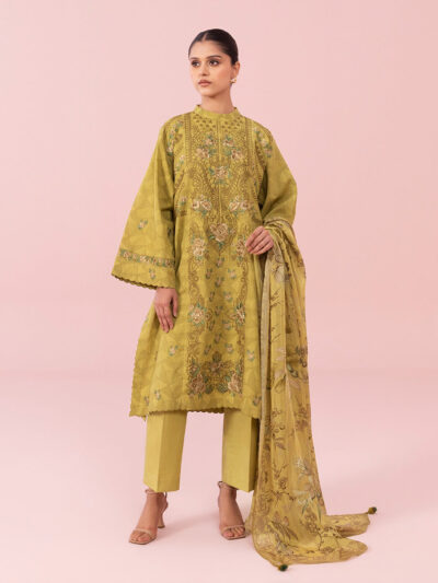 3 Piece - Embroidered Cotton Jacquard Suit