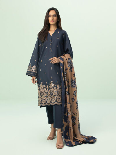 3 Piece - Embroidered Cotton Satin Suit