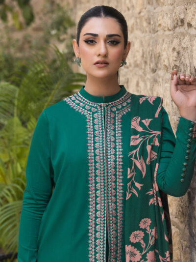 3 Piece - Embroidered Cotton Satin Suit